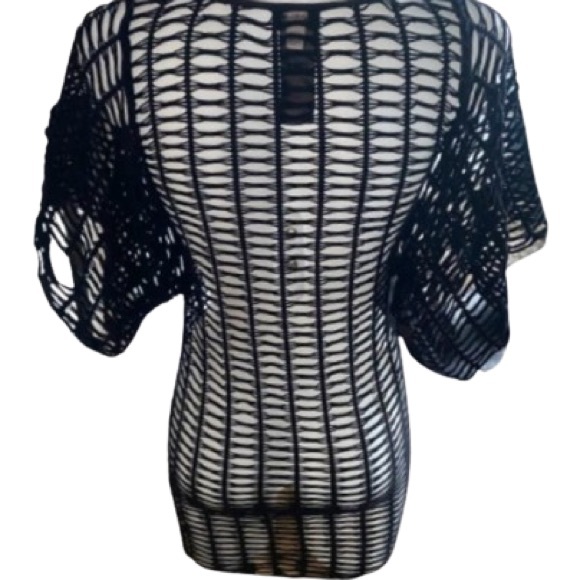 Bebe Solid Black Mesh Fishnet Bat Wing Sleeves Mini Dress / Swim Cover Up Small - Picture 8 of 13